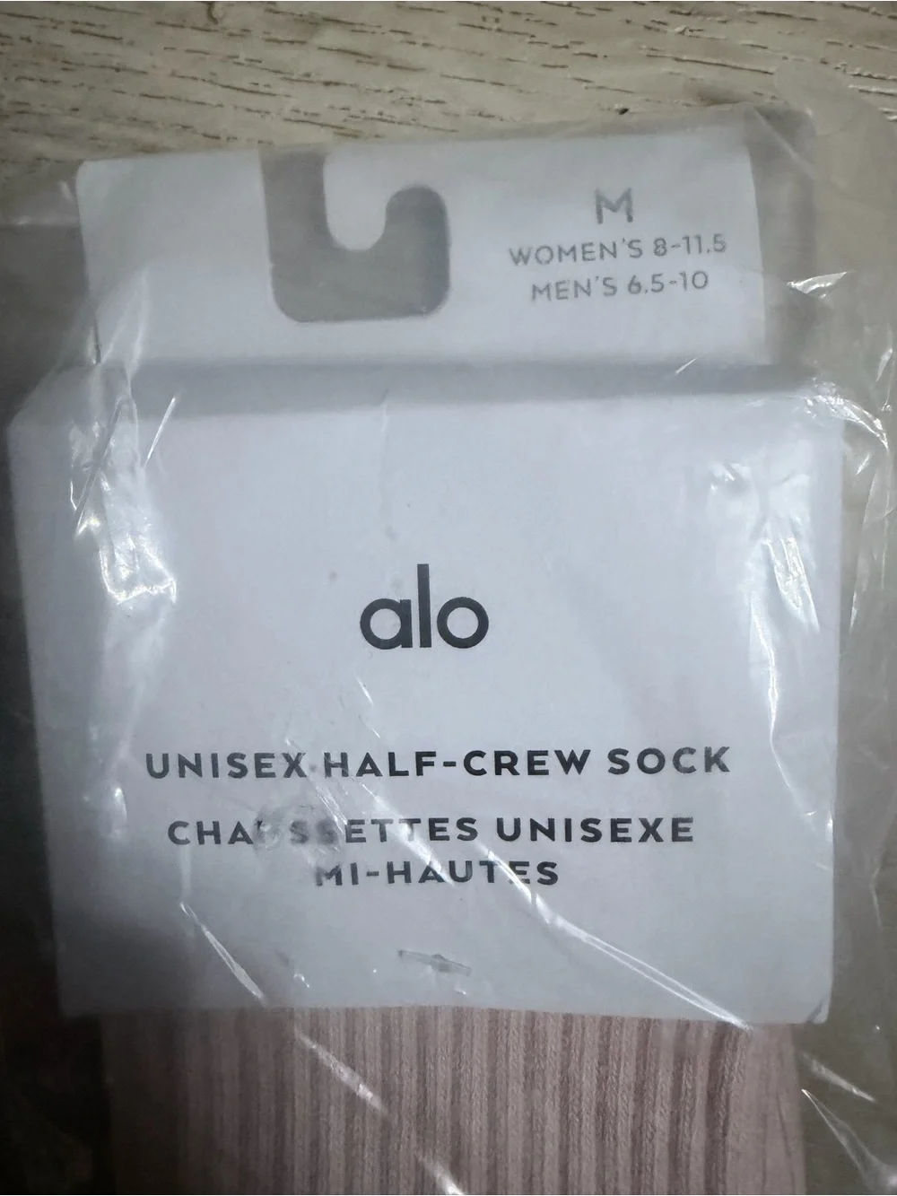 ALO Yoga Men's Half-Crew Athletic Socks in Light Pink with White Logo